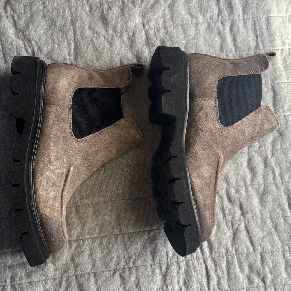 Sofft Taupe Suede Chelsea Booties with Black Sole